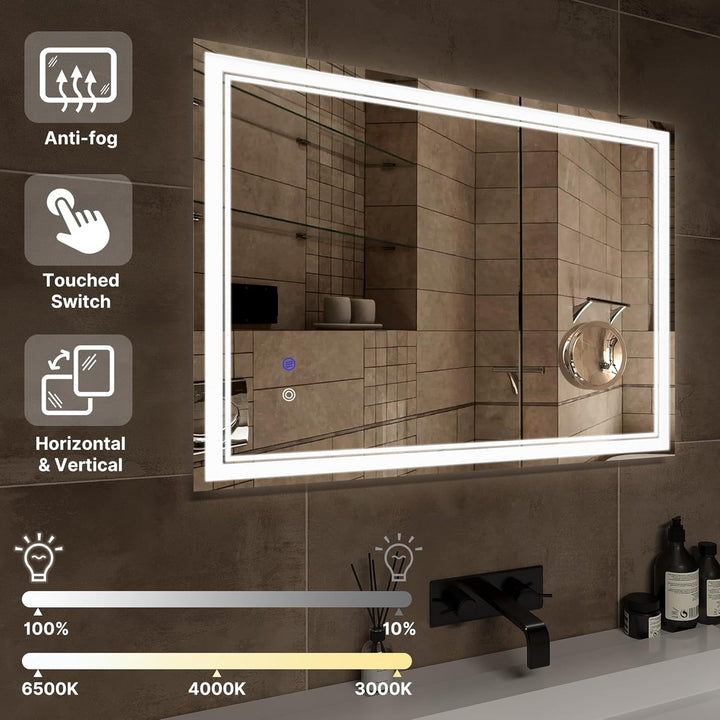 Mondeer LED Badspiegel mit Beleuchtung, 80×60 cm Wandspiegel mit Touchschalter Anti-Beschlag und 5X