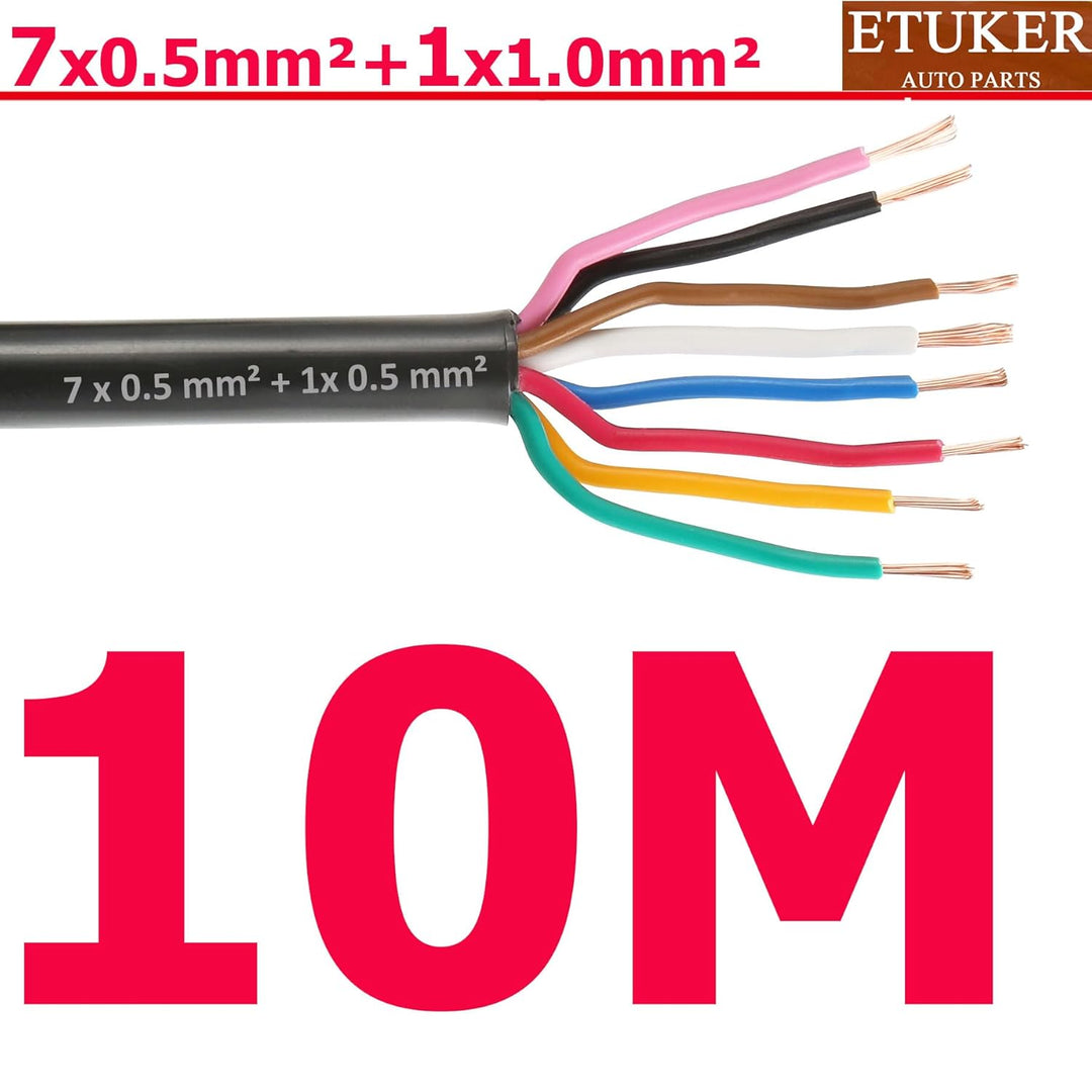 7×0.5mm²+1×1.mm² Elektrischer Draht Kabel 8 adrig 10M Kupferkabel Fahrzeugkabel 8 polig Verlängerung