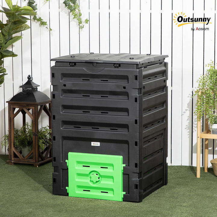 Outsunny Gartenkomposter 450 l, Kompostbehälter für den Garten aus Polypropylen, 80 Belüftungsöffnun