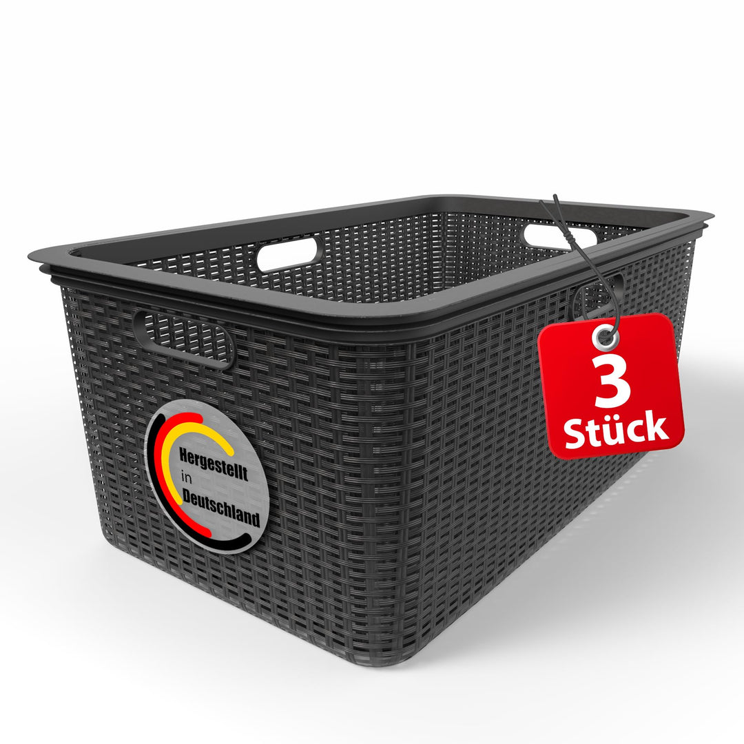BigDean 3x Wäschekorb 59x39x26cm Rattan Design Wäschewanne 3 Stück, 3 Stück