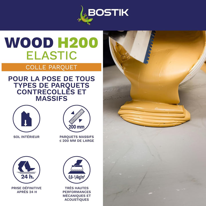 Bostik - Parkettkleber Holz H200 - Hochleistungs-Hybridkleber für alle Arten von Parkett und Heizböd
