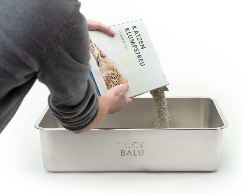 LucyBalu® STEELOO Edelstahl Katzenklo geruchsfrei | XXL-Katzentoilette aus Edelstahl | offenes Katze