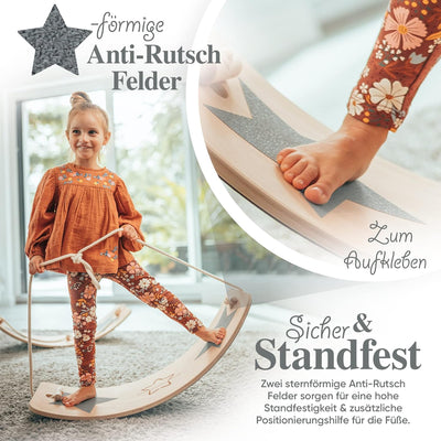 Kids Woody Star® Balance Board Kinder [EXTRA Fingerschutz] Montessori Spielzeug ab 3 Jahre | Wackelb