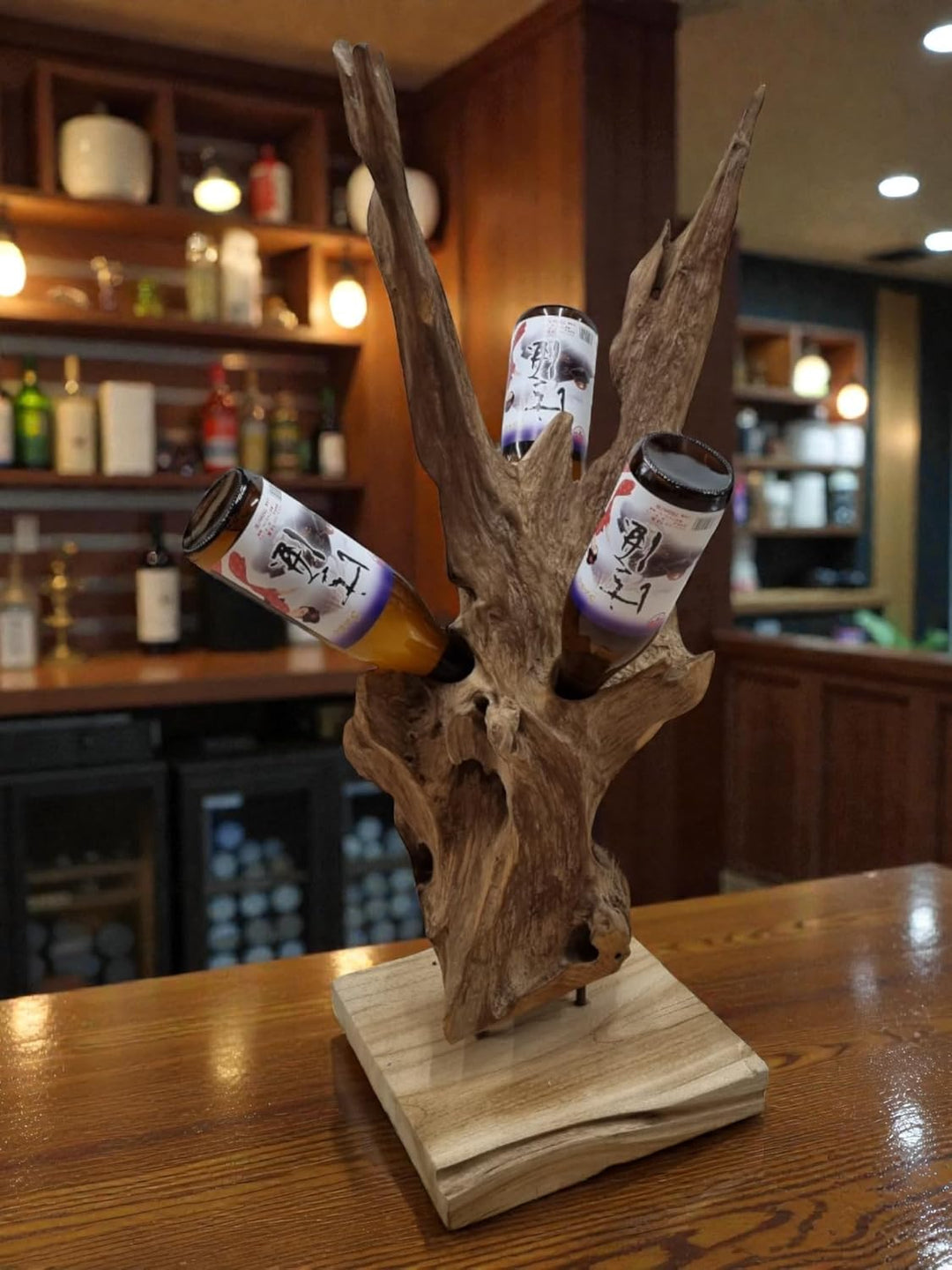 Kinaree Teak Wurzelholz Flaschenständer – Handgefertigtes Holz Weinregal – Natur Deko Skulptur – Uni