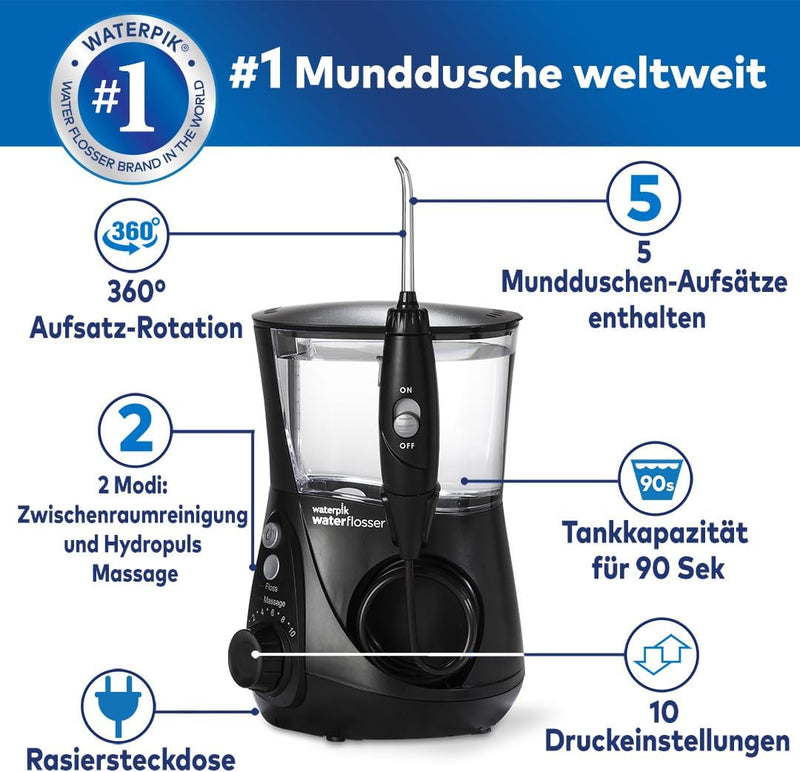 Waterpik Ultra Professional Waterflosser feststehende Munddusche mit 7 Aufsätzen, Druckbereich von 0