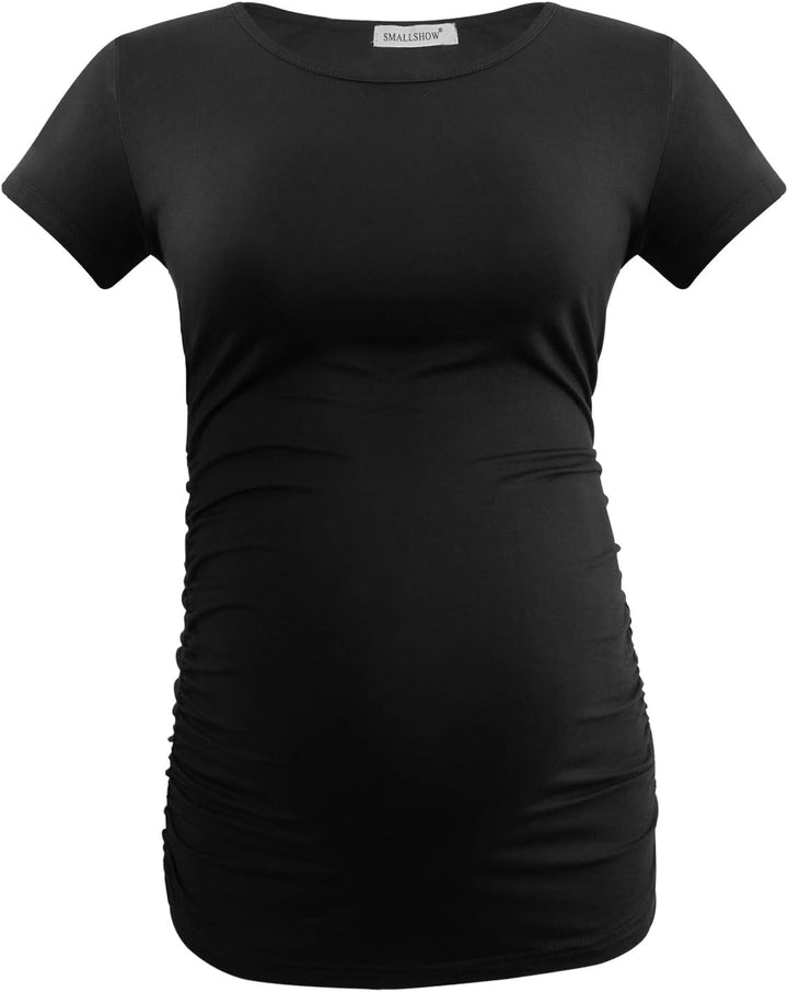 Smallshow Damen Umstandsmode Tops Seitlich Geraffte Schwangerschafts Umstandstop 3er Pack M Schwarz/
