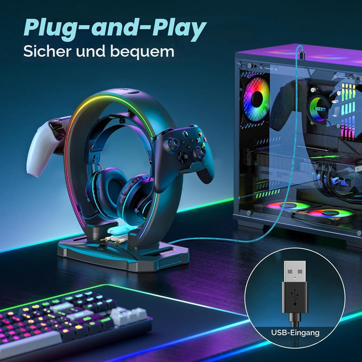 KDD Led Kopfhörer Ständer mit 9 Lichtmodi – Gaming Headset Halterung Schreibtisch – Faltbar Controll