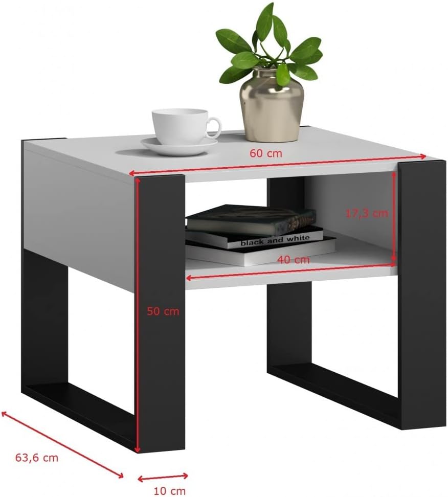 MATKAM Couchtisch KAJA H50 x B60 x T63,6 cm, offene Ablage unter der Tischplatte, Kufenbeine, Wohnzi