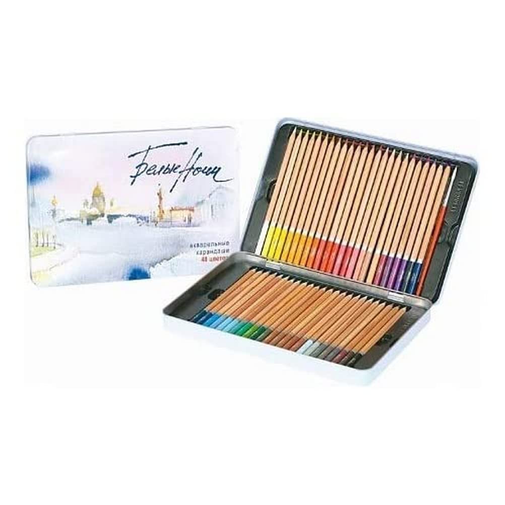 Honsell 80130 - White Nights Aquarellstifte 48er Set im Metalletui, holzgefasste Stifte mit hoher Fa