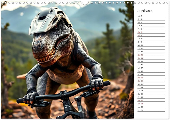 Sportlicher T-Rex - Mit Fun durch das Jahr (Wandkalender 2026 DIN A3 quer), CALVENDO Monatskalender: