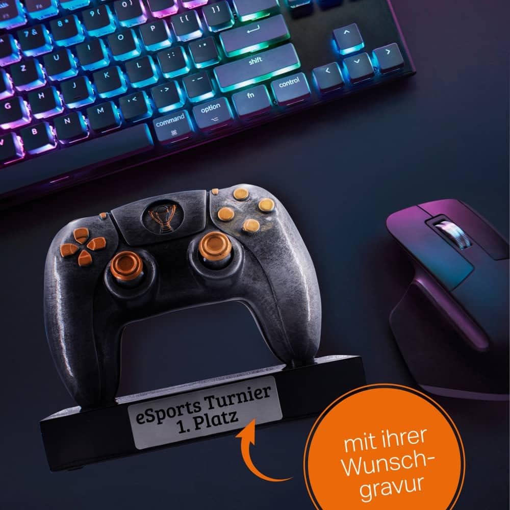 Deitert Esports Pokal mit Gravur, Maus Gaming Controller mit Wunschtext, Gamer Deko, Trophäe mit Gam