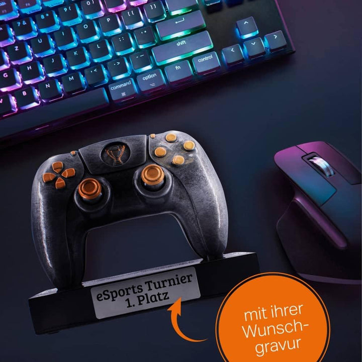 Deitert Esports Pokal mit Gravur, Maus Gaming Controller mit Wunschtext, Gamer Deko, Trophäe mit Gam