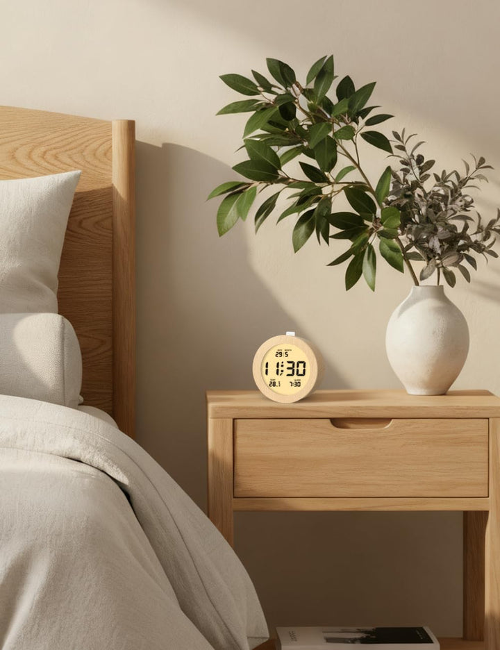 aboveClock Wecker Digital, Batteriebetriebene Uhr Tischuhr, LCD Alarm Clock Wecker Holz mit Temperat
