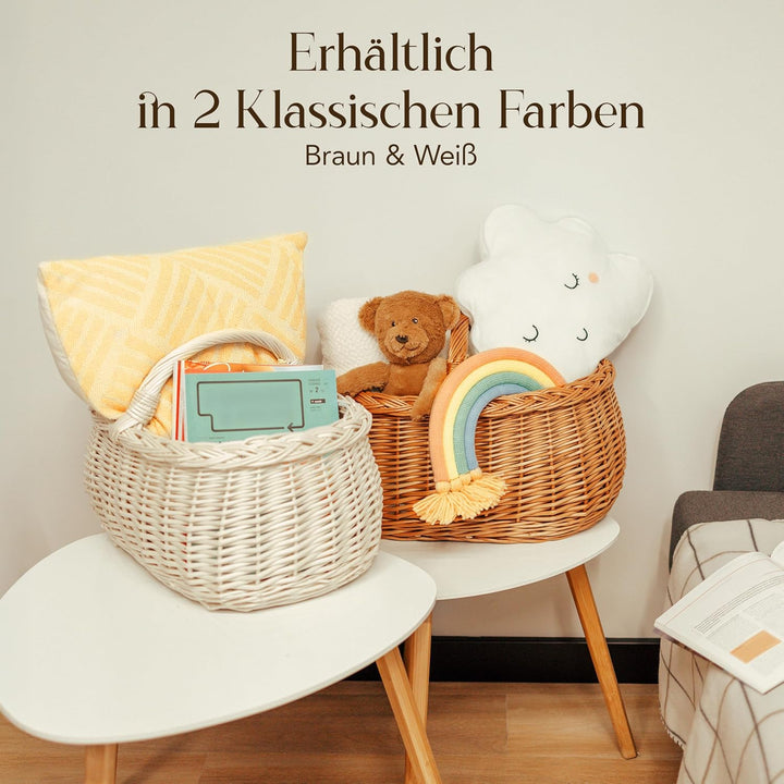 Creative Home Weisse Grosse Picknickkorb Weidenkorb mit Henkel Einkaufskorb | 45 x 32 x 34 cm (+/- 1