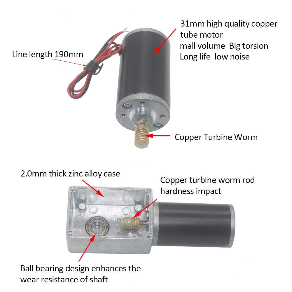 Reversibler Schneckengetriebemotor, DC12V 10-400RPM Hohe Torsionsgeschwindigkeit reduzieren Getriebe