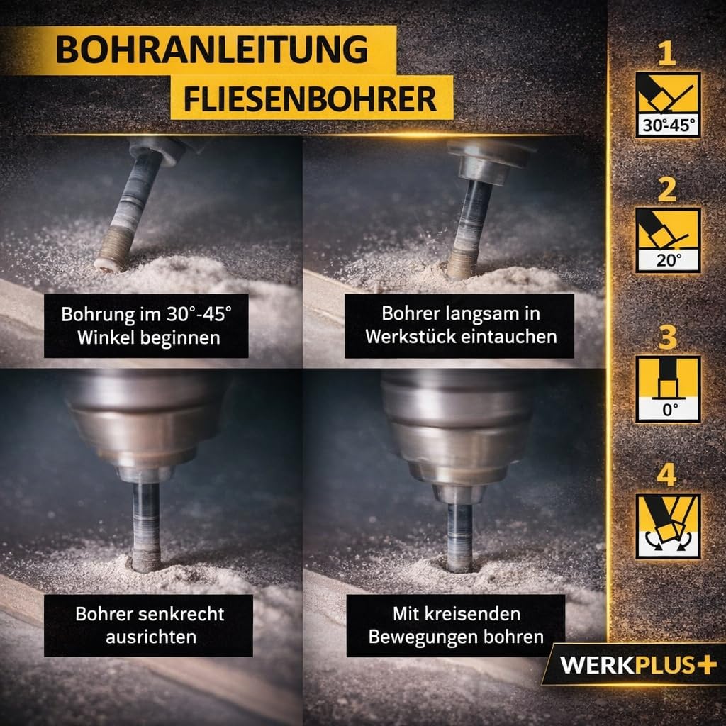 Fliesenbohrer Diamantbohrer 5er-Set (6|6|8|10|12mm) inkl. Karbid Anbohrer ideal für Keramik, Feinste