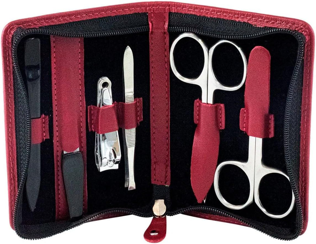 Friedrich|23 RV-Maniküretui, 6-tlg., gross, Leder, kirschrot Kosmetikkoffer, 12 cm, Kirschrot 6-teil