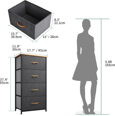 YITAHOME kommode Schmal, Schrank mit 4 Schubladen aus Stoff, Aufbewahrungskommode Industrial Stil fü