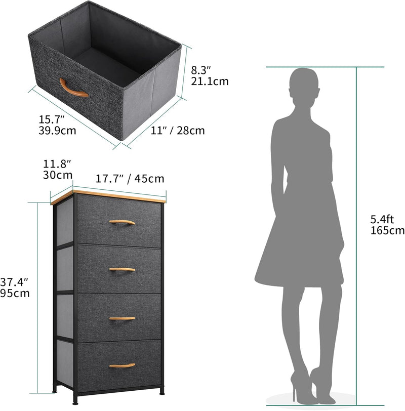 YITAHOME kommode Schmal, Schrank mit 4 Schubladen aus Stoff, Aufbewahrungskommode Industrial Stil fü