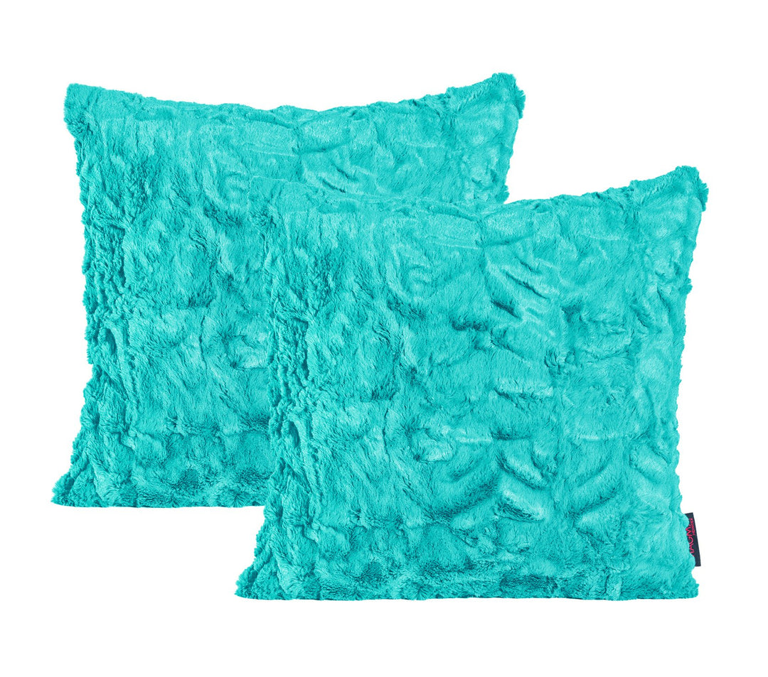 MAGMA Fluffy Kissenhülle ca. 50 x 50 cm kuschelweicher Plüsch in Felloptik 32 Türkis (2er Set)