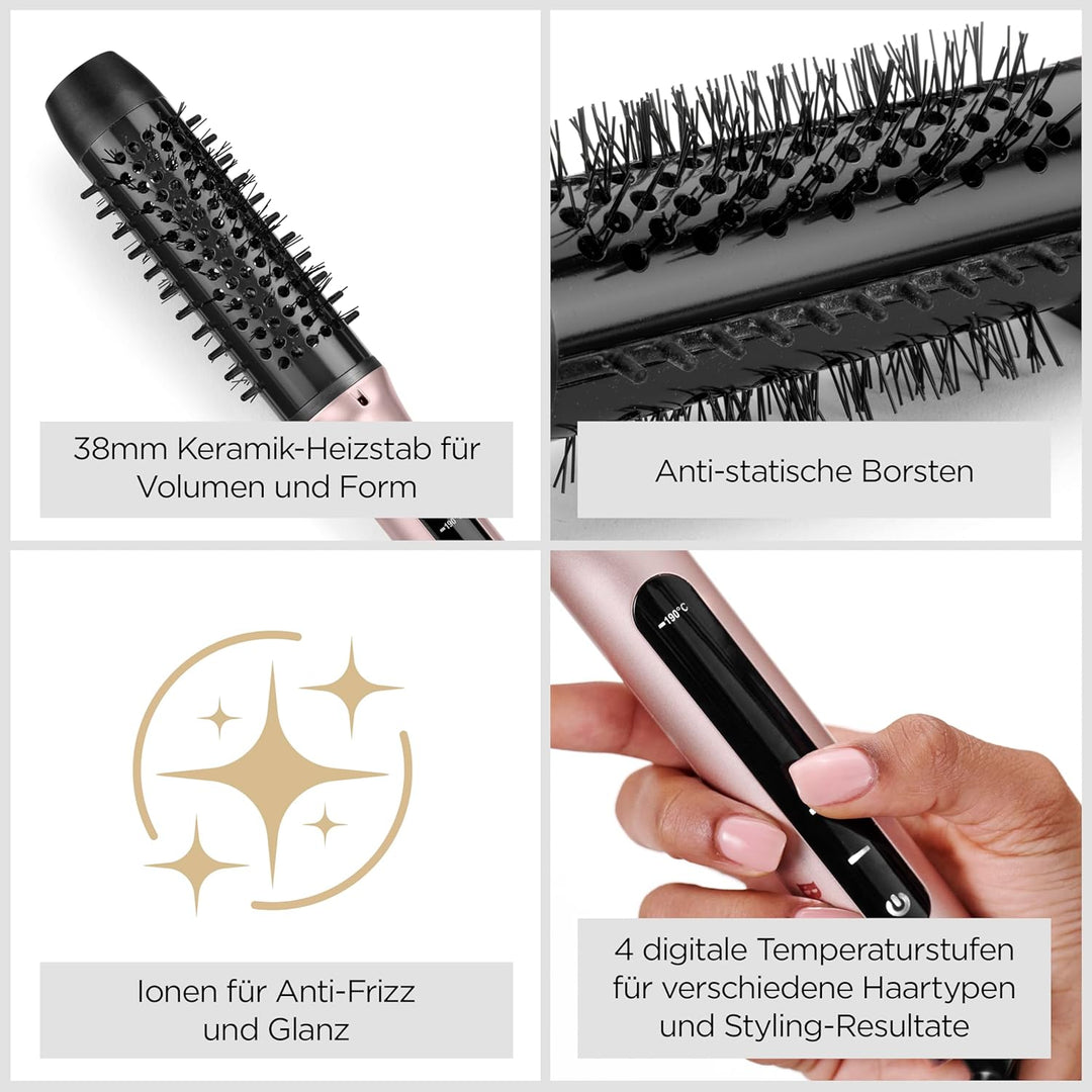 BaByliss Volume Boost Thermische Warmluftbürste – NEU 2025, 38-mm-Heizbürste mit Lockenfunktion, Ion