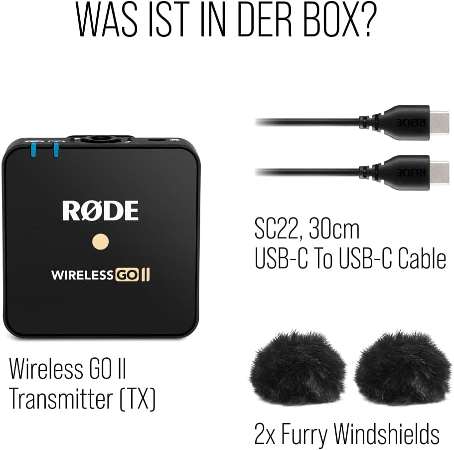 RØDE Wireless GO II TX - Ultrakompakter drahtloser Sender mit integriertem Mikrofon, integrierter Au