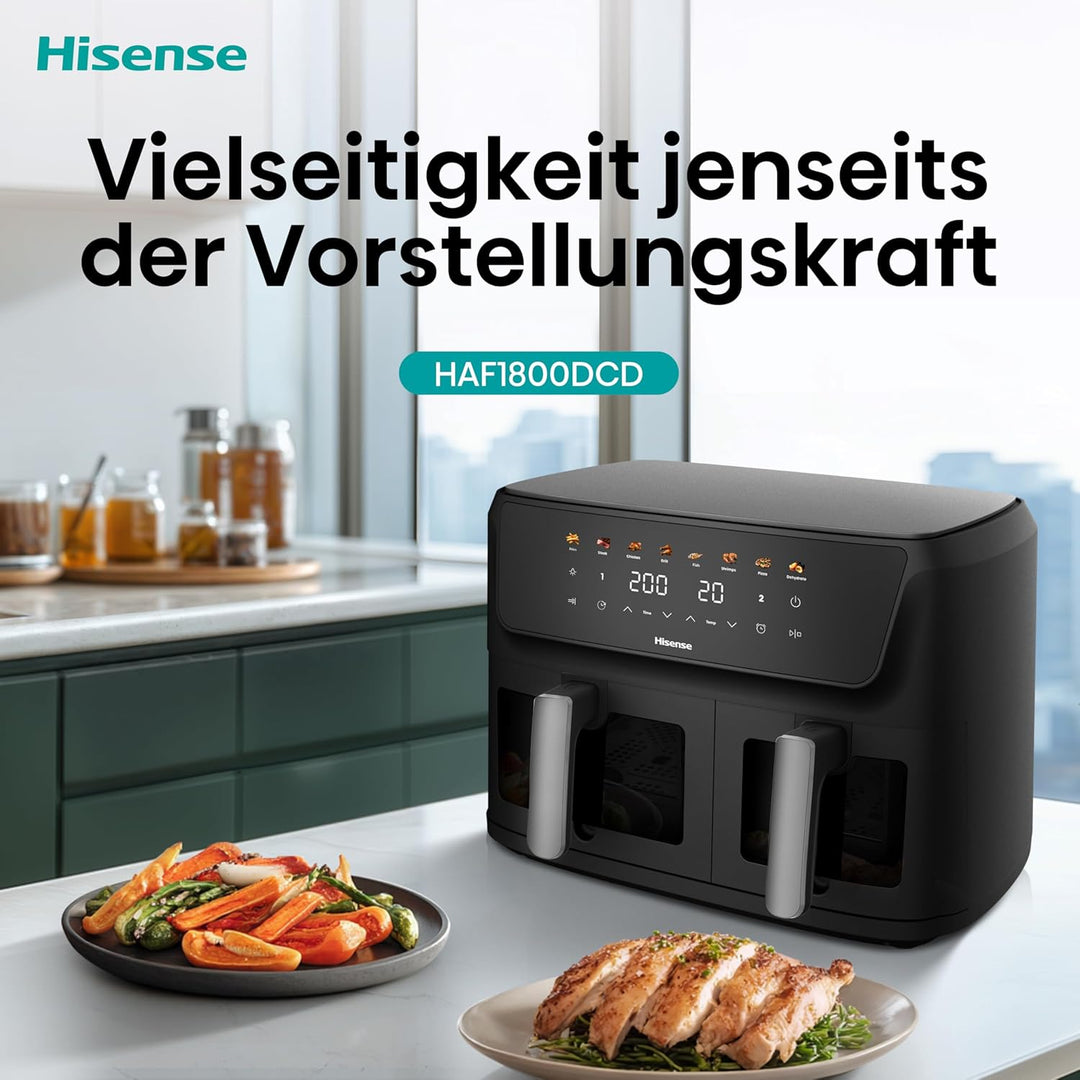 Hisense HAF2700DCD Heissluftfritteuse /2700 W /11 L Kapazität /8 voreingestellte Programme/Antihaft-