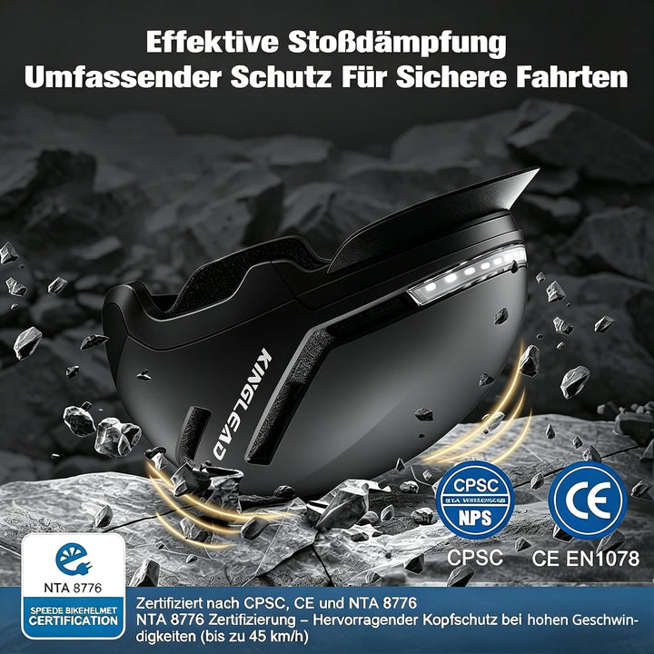 KINGLEAD Fahrradhelm mit LED Blinker & Fernbedienung, NTA 8776 & CE Zertifiziert, Front- und Rücklic
