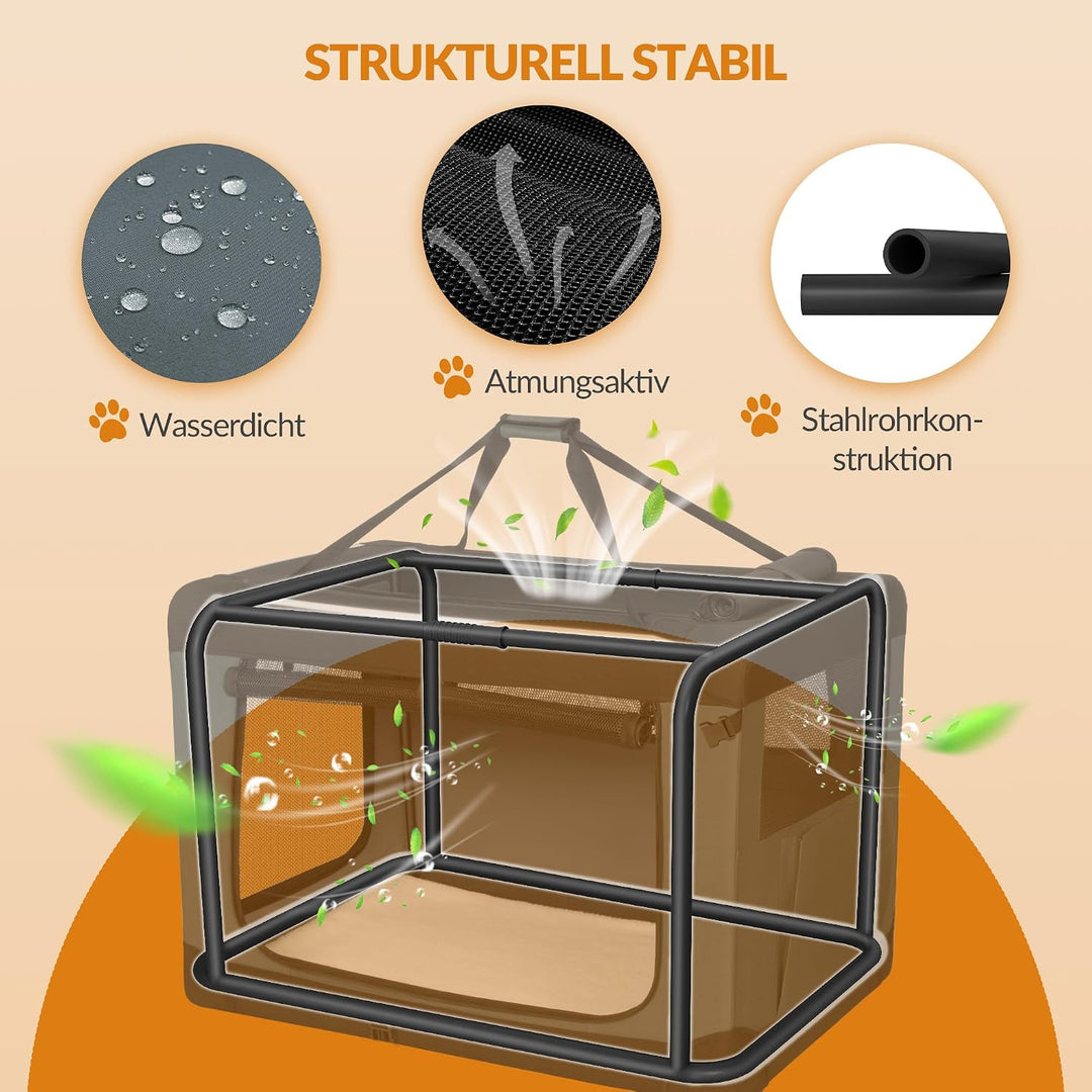 Hundebox Faltbar, Hundetransportbox Tragbare mit 3-Türen, 91,4 x 63,5 x 63,5 cm, Transportbox Hund A