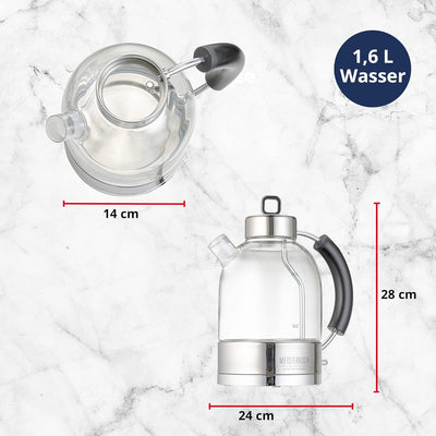 Meisterkoch Kessel-Wasserkocher WK-161G aus Glas, 1,6 Liter, Kalkfilter, Wasserstandsanzeige, Öffnen