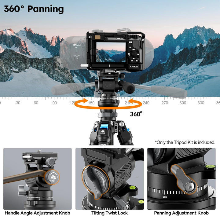SIRUI L-224FL+KV-5 Carbon Fiber Reise-Stativ Set mit Fluidkopf | Leichtes Profi-Stativ 1.43kg, 152cm