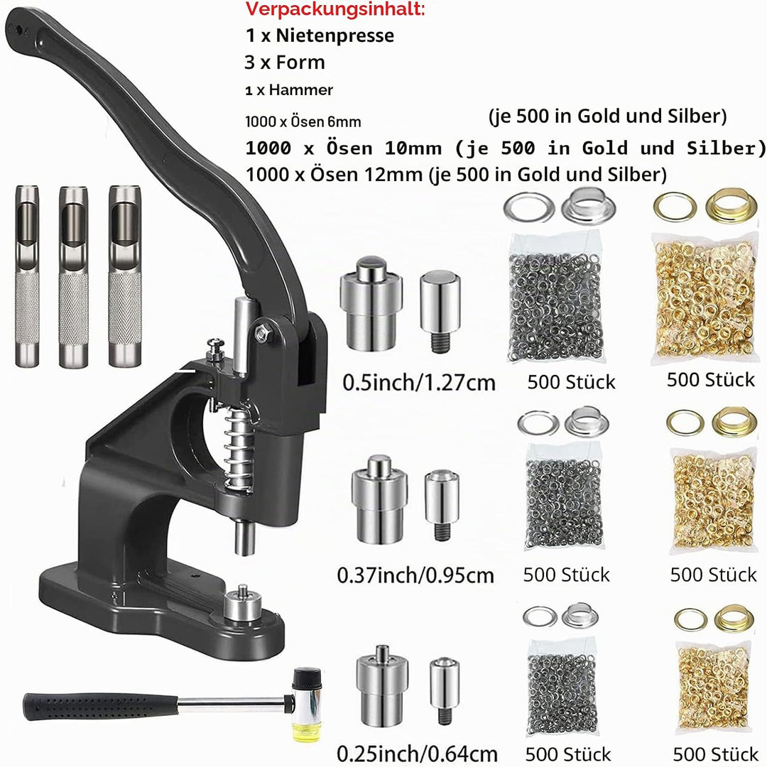 Ösenpresse 3000 Ösen Ösenstanze Nietenpresse, Profi Ösenzange Set, Ösenstanze Handpresse Set für Öse