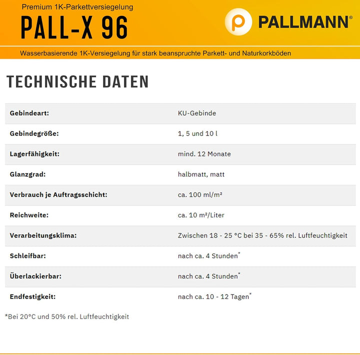 Pallmann Pall-X 96 5L halbmatt 1K-Parkettversiegelung, vers. Grössen und Glanzgrad, für Wohn- und Ge