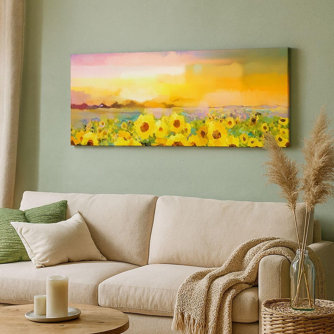 Panorama Bilder auf Leinwand 100x40cm Leinwandbild Sonnenblumen Blume Gross Wanddeko Bild Schlafzimm