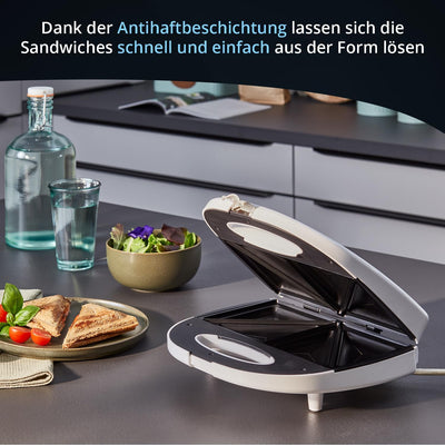 KHG Sandwichmaker weiss Kontaktgrill Toaster 700W mit Antihaftbeschichtung, Verriegelung & Kontrolll