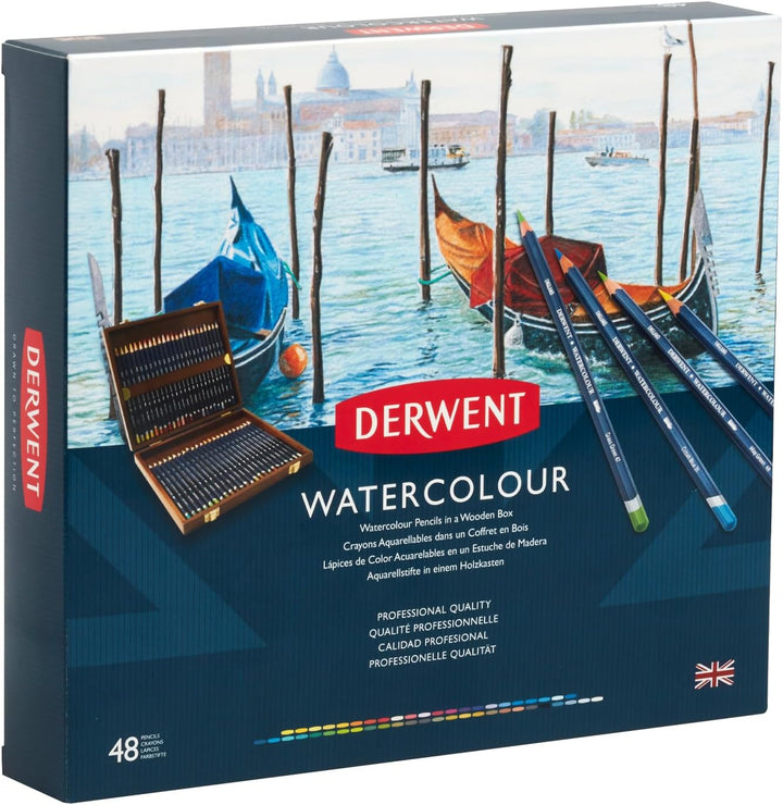Derwent Aquarellstifte in einer Geschenk-Box aus Holz, Zeichnen & Malen, 48er-Set, Ideal zum Vermisc
