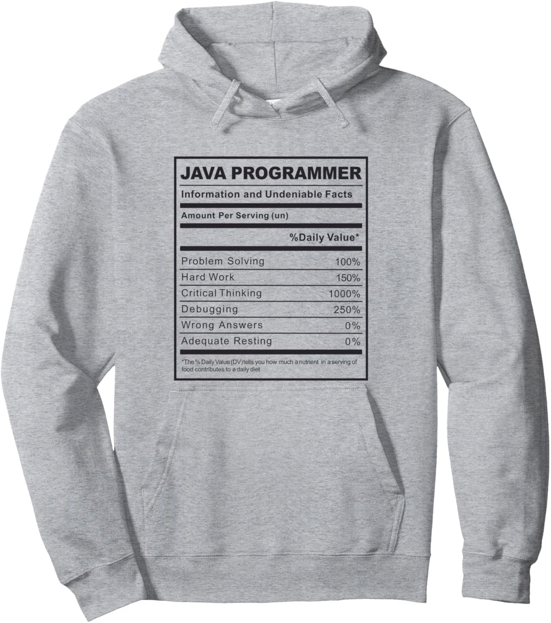 Java Programmer Nutrition Facts Programming Coding Pullover Hoodie