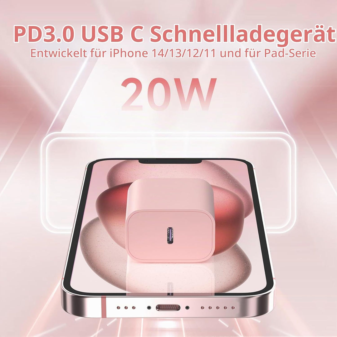 20W USB C Ladegerät und Ladekabel für iPhone 14/14 Pro/14 Pro Max/13/12/11/X/XR/XS/Mini/SE, 2Pack Sc
