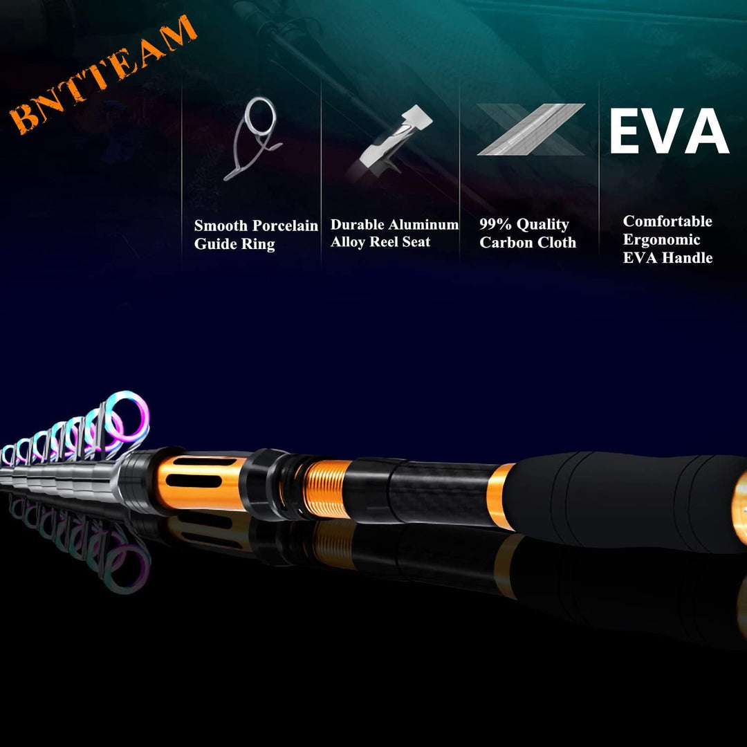 BNTTEAM Tragbare Angelrute 99% Kohlefaser Teleskopisch Superhartes Ultraleicht Angelrute für Travel