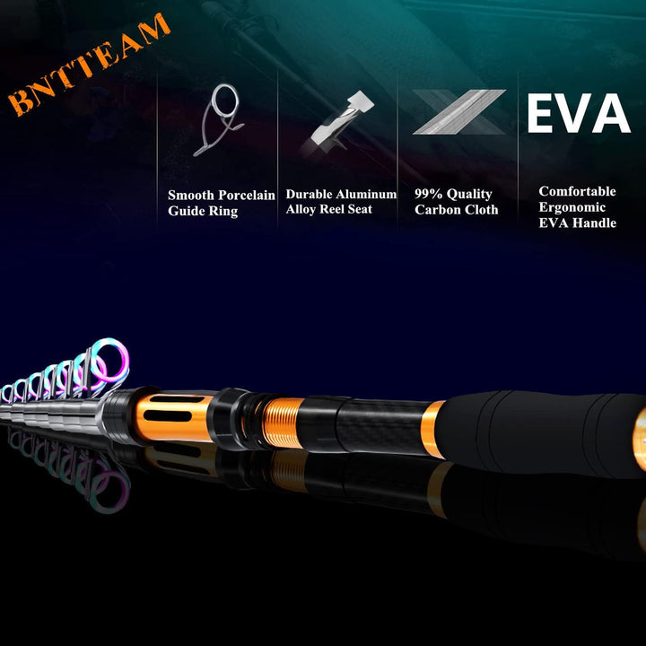 BNTTEAM Tragbare Angelrute 99% Kohlefaser Teleskopisch Superhartes Ultraleicht Angelrute für Travel
