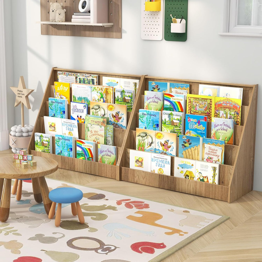 GOPLUS Kinder Bücherregal, 5-stufiges Kinderregal mit tiefen Fächern, Montessori Kinderbücherregal,