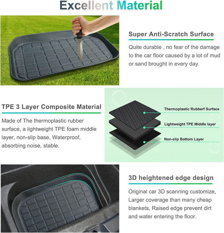[3 Stück] GAFAT Tesla Model Y Kofferraummatte Vorne und Hinten, 2021-2023 2024 Model Y Kofferraumwan
