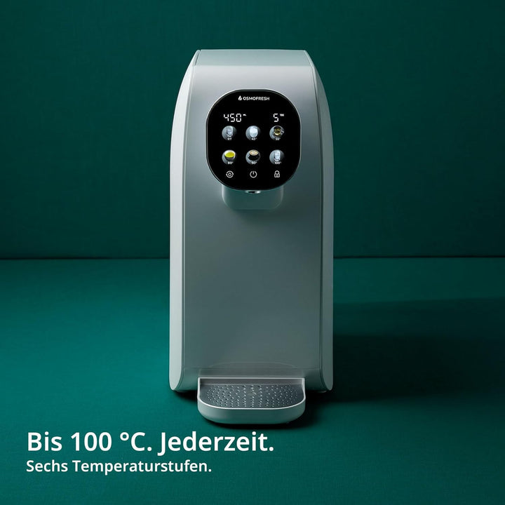 OsmoFresh Auftisch Osmoseanlage Quella Pro White | mit Heisswasserspender | 6 Temperaturstufen | 7-f