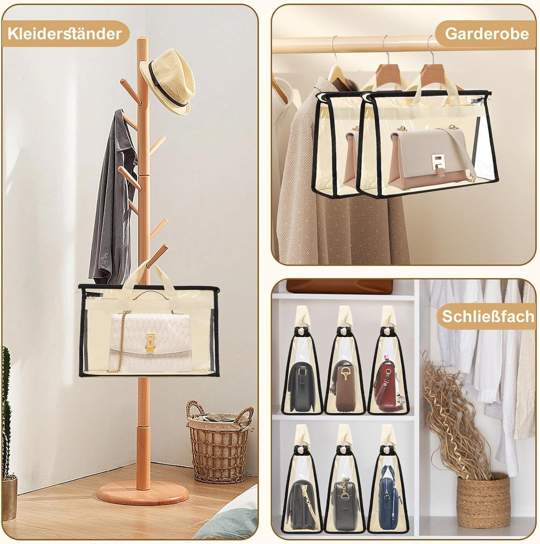 6 Stück Staubbeutel Transparent Staubbeutel für Handtaschen Aufbewahrung Organizer mit Reissverschlu