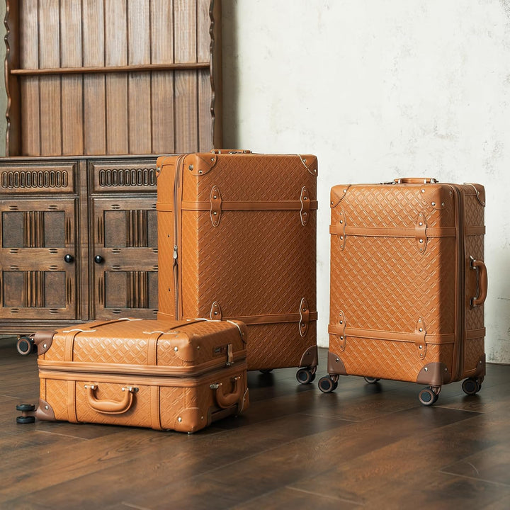 Urecity Vintage Reisekoffer Set 4 Teilig Leicht Retro Lederkoffer Hartschale Trolley Handgepäck Sets