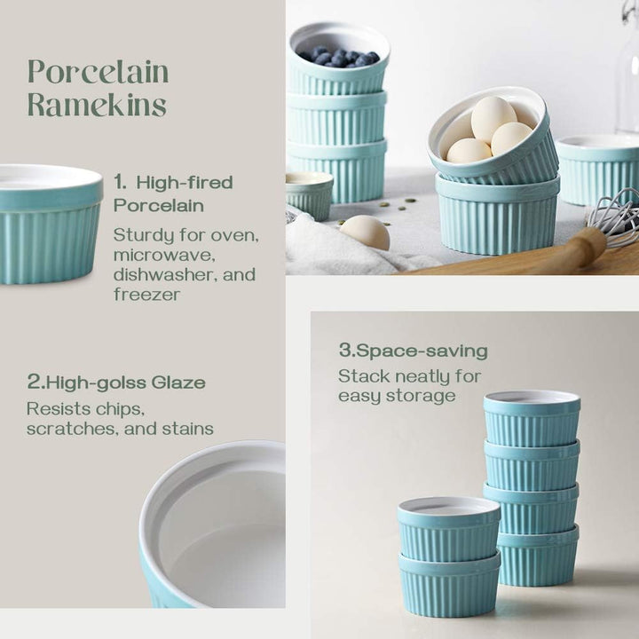 DOWAN Creme Brulee Schälchen Set, 6X 235ml Antihaft Souffle Förmchen Backofenfest, Porzellan Ramekin
