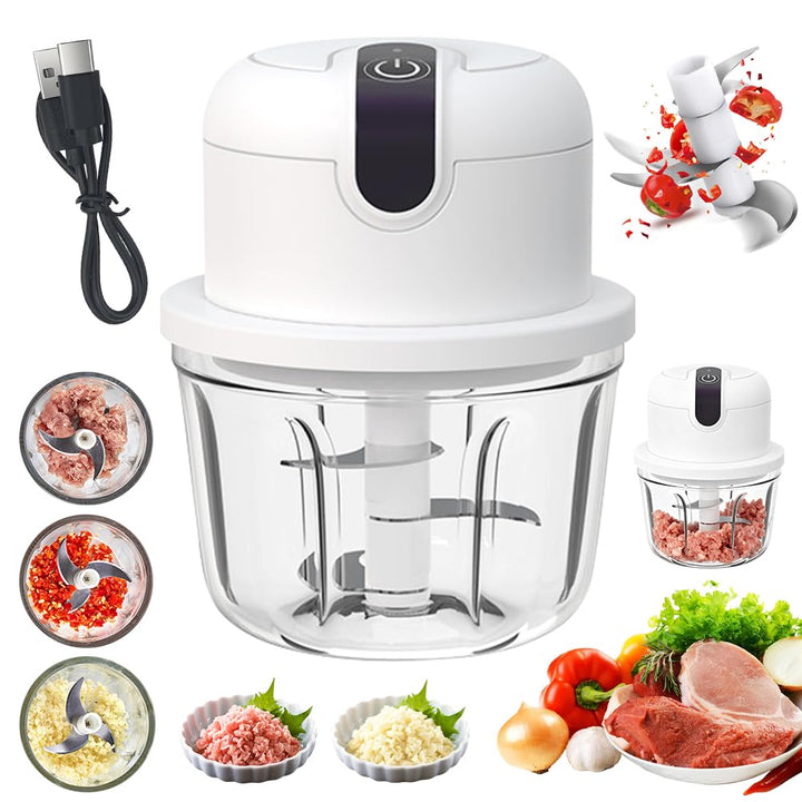Zwiebel Zerkleinerer Elektrisch,Elektrischer Küchenzerkleinerer 350ml, USB-Aufladung, Kabelloser Kle