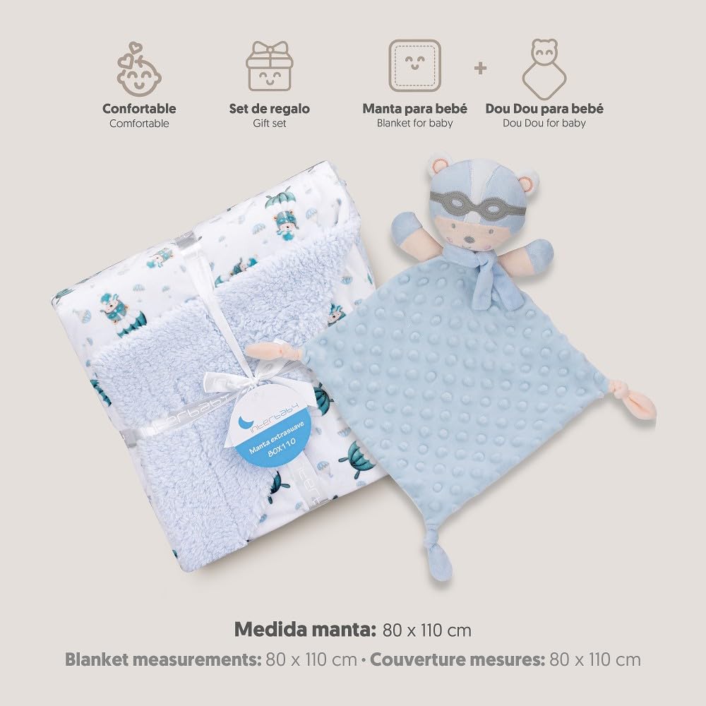 Baby-Geschenkset: Blauer Decke "Paracaidista" mit doudou