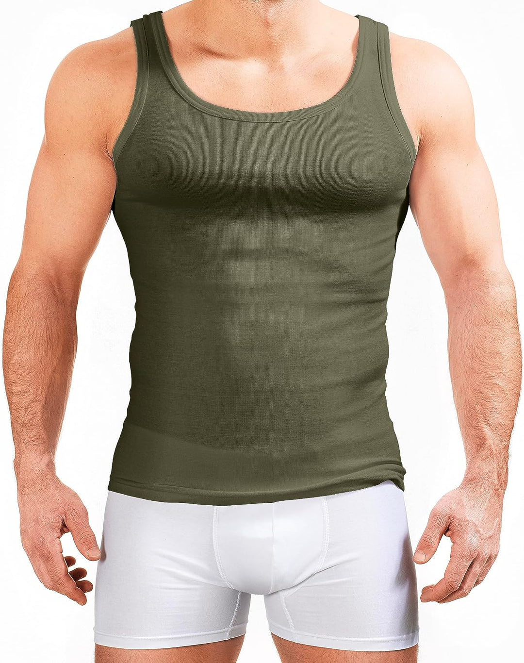 MERISH Herren Unterhemd 5er Pack Tank Top Feinripp Baumwolle 400 M 400d 5er Set Khaki, M 400d 5er Se