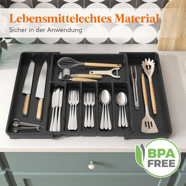 Lifewit Besteckkasten für Schubladen 40 50, verstellbarer Kunststoff Organizer Küche Tiefe 47 cm, Be